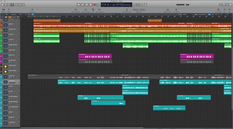 A screen capture of Logic, one of many digital audio workstations